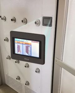 Air showers wth touch screen displays a visual instruction of where the air shower is in the cycle.