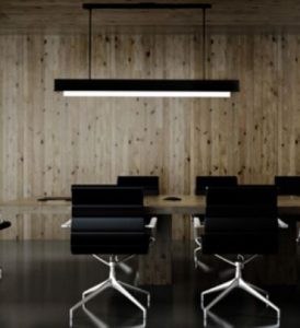The pendant light features two strips of 3000K LEDs that provide up and down-light.