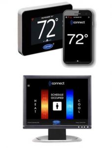 The Wi-Fi thermostat allows for control of a building’s HVAC system from anywhere.