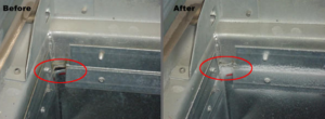 Sealant particles do not coat the entire inside of the shafts but form a tight seal around individual leaks.