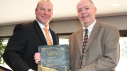 In recognition of COUNTRY Financial’s commitment to energy and operational efficiency, Mitchell J. Farrell (left), district general manager for Trane, presented Trane's “Energy Efficiency Leader Award” to Randy Hagerty, manager of property and facilities for COUNTRY Financial. PHOTO: Trane