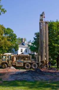 The geothermal system's wells were drilled in an area that would not disturb the mansion’s driveway, mature trees and garden. Photo: www.marisapellegrini.com