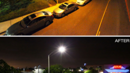 Luminaires were mounted on existing steel, concrete or wooden poles set in the curb along the roadway or mounted on the median, as appropriate.