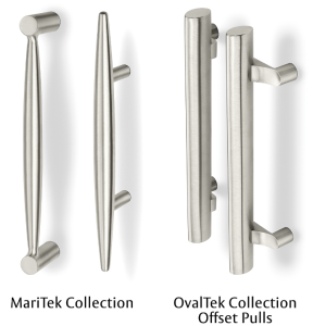 Rockwood's MariTek Collection of architectural door pulls and OvalTek Collection of offset pulls