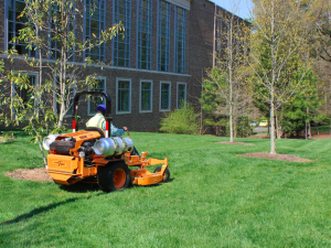 New lawnmowers that run on propane were purchased and are in use in Duke University’s medical center area to eliminate odor from gasoline.