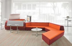Steelcase's media:scape lounge is designed to be easily reconfigurable.