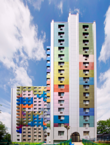 North Bergen, N.J., Housing Authority’s Paul F. Cullum Tower was retrofitted with Alucobond Spectra Colors, which allow architects to incorporate an ever-changing color spectrum in the cladding of sophisticated building designs.