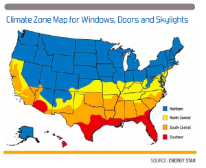 Climate Zone Map for Windows, Doors and Skylights  SOURCE: Energy Star