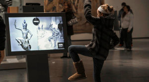 Through interactive games, visitors to the Cleveland Museum of Art can put their own bodies into the experience, matching poses with figurative sculptures. Photo: Local Projects