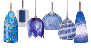 Nora Lighting pendants (left to right): Andromeda, Dual Effect, Waterfall, Sol, Rain Fall and Casie.