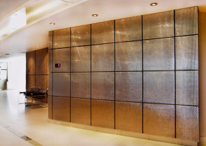 IBI Group, Edmonton, Alberta, Canada, features woven wire mesh from Banker Wire. PHOTO: Banker Wire