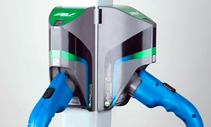 Aerovironment's TurboDock electric vehicle charging station for commercial and workplace settings is controlled through a smartphone app.