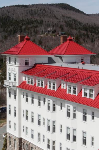 The renovation’s goal was to update and insulate the existing signature red metal roofs. PHOTO: Englert Inc.
