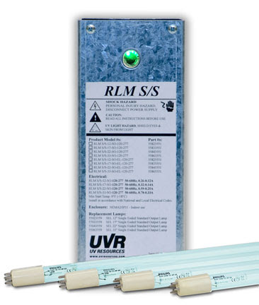 The Remote Lamp Mount (RLM) Small Systems (S/S) ultraviolet (UV-C) lamp fixture kit from UV Resources.