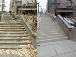 BEFORE & AFTER: A beloved and well-traveled stair path that occupies a full block of Manhattan’s 215th Street right-of-way has received a long-needed renovation.