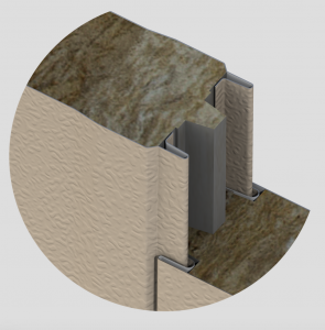 The mineral wool wall panels include the LockGuard interlocking side joint feature. 