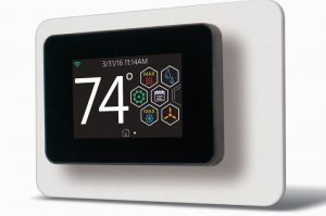 The Coleman touch-screen thermostat communicates with both conventional and connected HVAC systems.