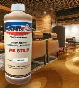 The water-based concrete stain can be applied to interior and exterior surfaces.