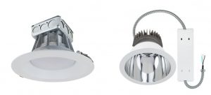 The LED can light replacements and architectural LED downlights are IC rated for safe contact with insulation.