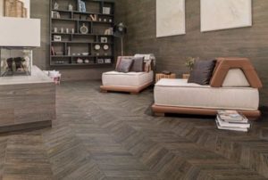 Seedwood wood-look porcelain tile are available in different colors and have four complementary accent wall tile options.