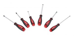 The screwdrivers feature handles with visual identification of the drive type on both the front and the end of each screwdriver so users can identify and grab the proper tool.