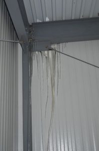 Interior icicles formation, such as this, is a life-safety condition. 