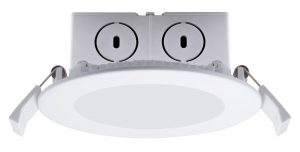 The LED All-In-One Downlight eliminates the need to install a can before mounting a separate flood lamp and features an integrated J-Box.
