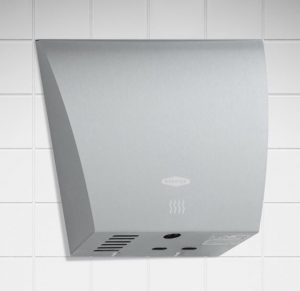 The InstaDry automatic hand dryer features an infrared sensor to facilitate automatic operation, with auto shutoff after 85 seconds.