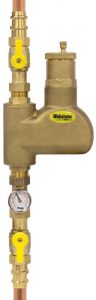 The Webstone vertically mounted air separator can be placed beneath a wall hung boiler, upright in the system supply line.
