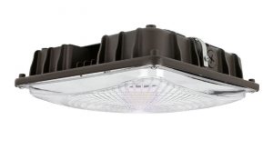 The square LED Canopy Luminaires are available in 40 and 50 watt options to replace 175 and 250 watt Halogen lamps.