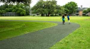 The walking tracks provide outdoor recreation for the schools and nearby neighborhoods.