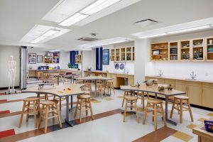 The new STEAM wing puts science and art classrooms in close proximity to informal collaborative workspaces.